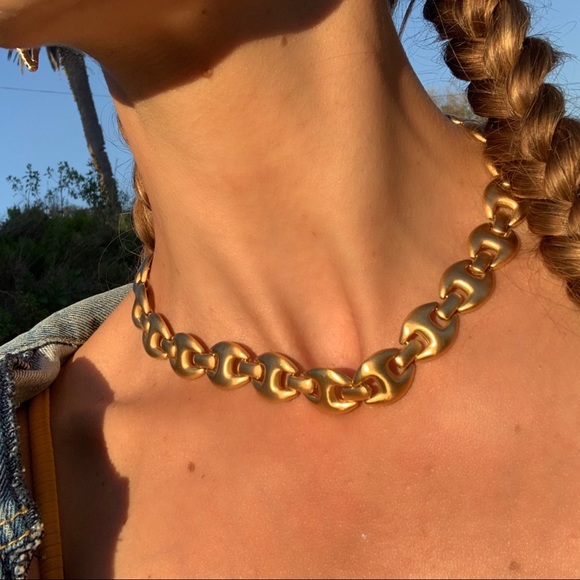 Vintage Jewelry - Vintage Brushed Brass Link Necklace 14”